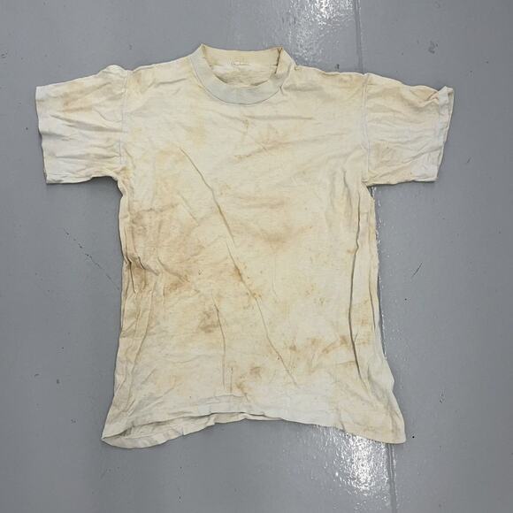 Vintage 60s White/Blue Distressed Blank Cotton T-Shirt - Picture 1 of 3